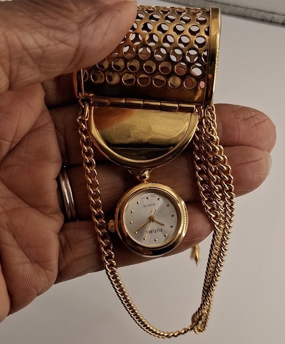 Vintage FUTURA Gold Tone Handbag Purse Pendant Watch Secret Drop Down Quartz